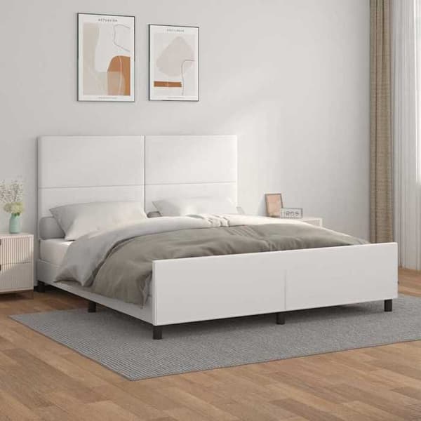 Sengestel - EKSKLUSIV HUS - 160x200 cm - Holdbart kunstlæder - Justerbar hovedgærde - Lamel i krydsfiner Vit