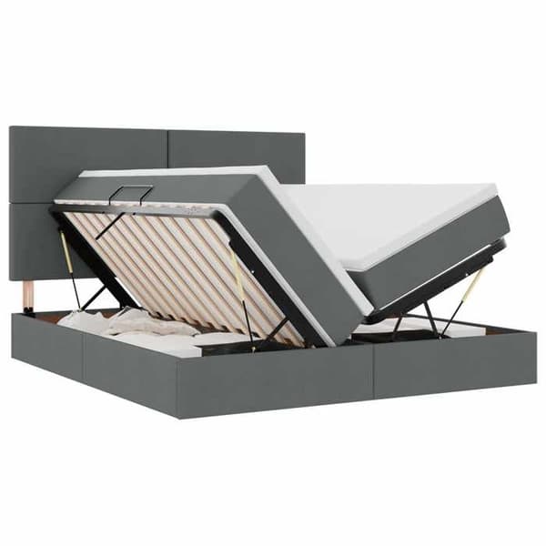 Maison Exclusive - LED opbevaringsseng med madras Mørkegrå 200 x 200 cm Stof