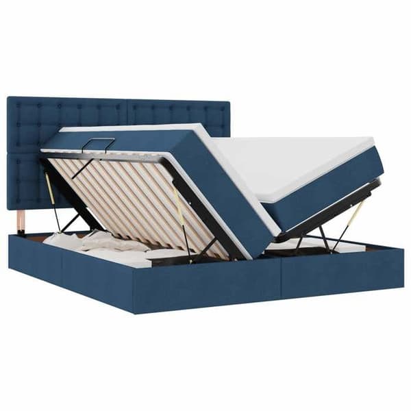 Förvaringssäng - EXKLUSIV HEM - 200 x 200 cm - Blå - Polyester huvudgavel - Hydraulisk lyft Blå