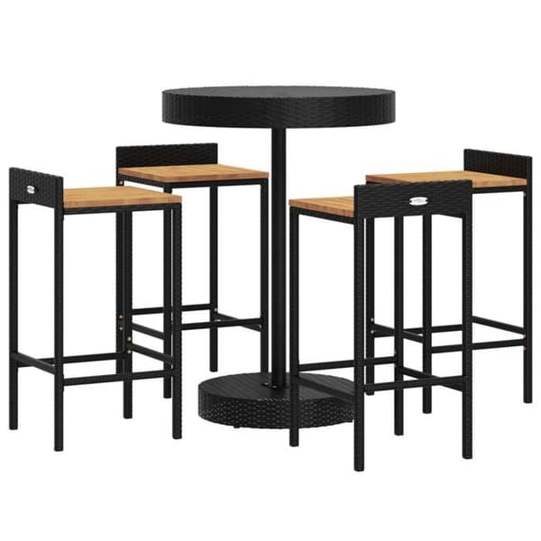 Havemøbel sæt - Eksklusivt hus - 5 dele - Sort - Poly rattan / massiv akacie
