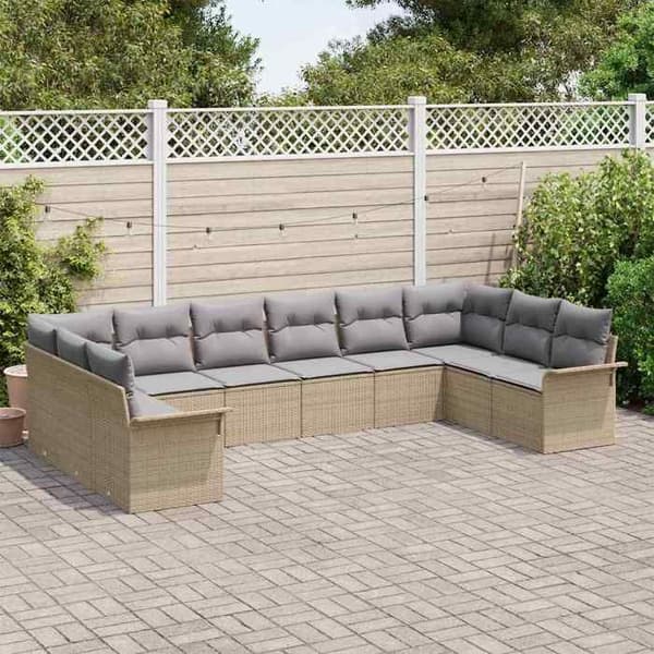 Maison Exclusive - 10 osan puutarhakalustesetti, beige polyrottinki