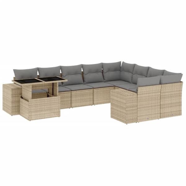 Maison Exclusive - Trädgårdsmöbler med kuddar 10 delar beige flätad resin