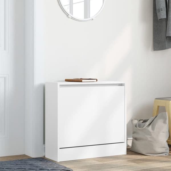 Skoskåp - EXKLUSIV HEM - 60 x 21 x 57 cm - Vit - 1 fällbar låda - Ingenjörsträ Vit