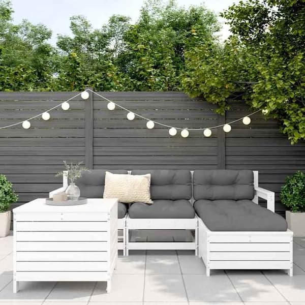 Maison Exclusive - Trädgårdsmöbler 5 delar vit massiv furu