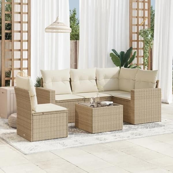 Modulær have-sofa - EKSKLUSIV HUS - 6 dele - Beige - Vævet harpik - Opbevaring under sæde beige