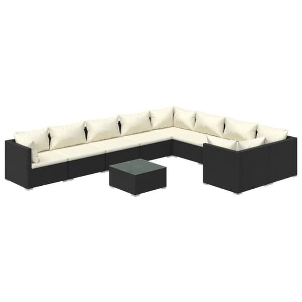 Maison Exclusive - Trädgårdsmöbler 10 delar med kuddar, flätad resin, svart