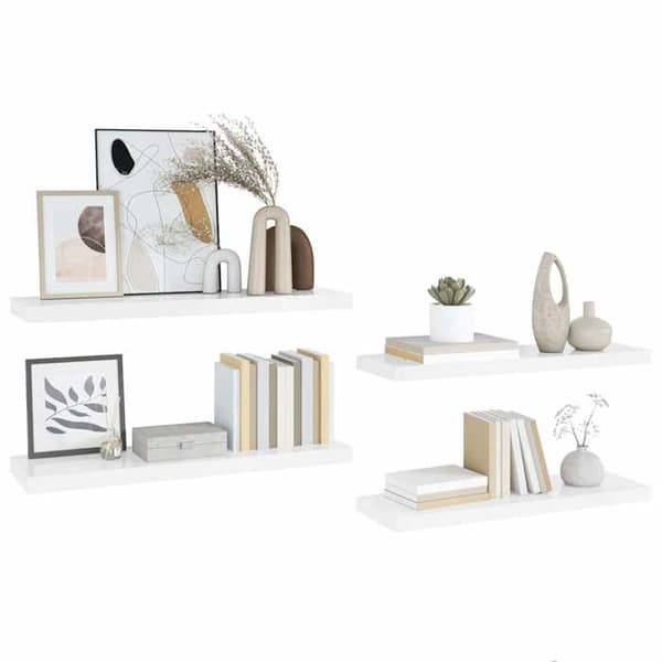 Væghylde - EKSKLUSIV HUS - Sæt af 4 flydende - Hvid glans - 90×23,5×3,8 cm - MDF metalramme Vit