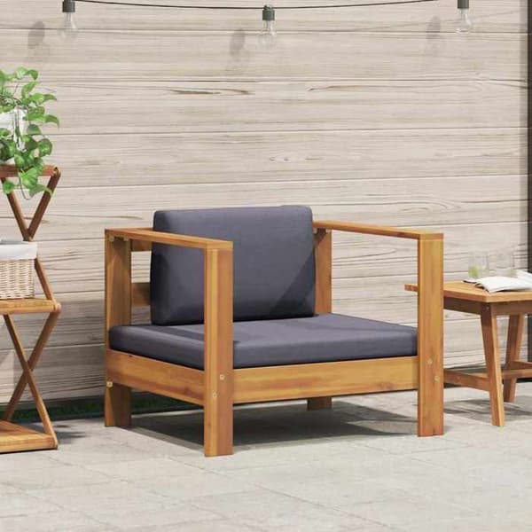 Maison Exclusive - Trädgårdsstol med grått kuddar i solid akaciaträ Mörkgrå