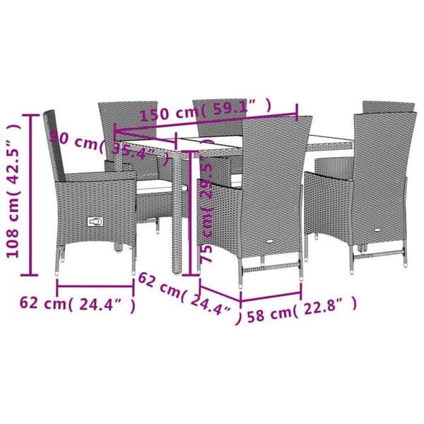 Maison Exclusive - Trädgårdsset med matbord och kuddar 7 delar beige polyrotting