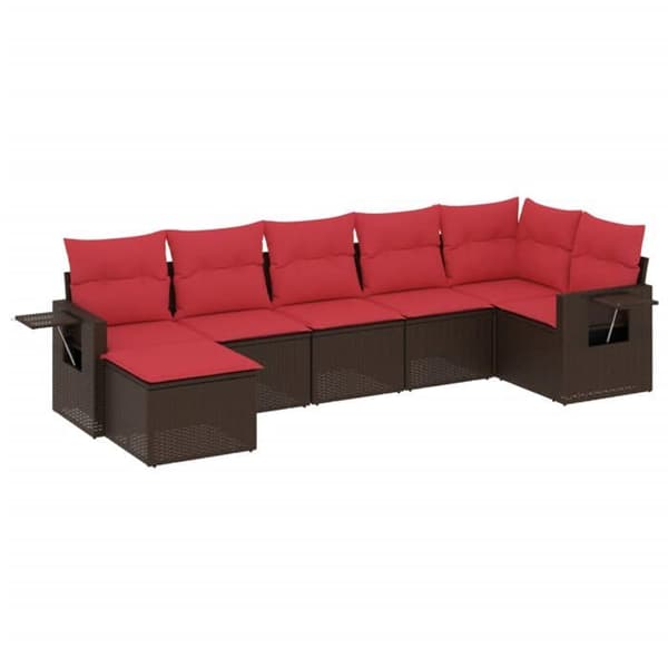 Maison Exclusive - 7-delars trädgårdsoff-set med bruna kuddar i flätad resin Marron (kuddar)
