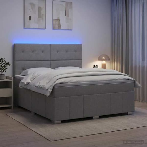 Maison Exclusive - Boxspring säng med LED och madrass Grå ljus 140 x 190 cm Tyg