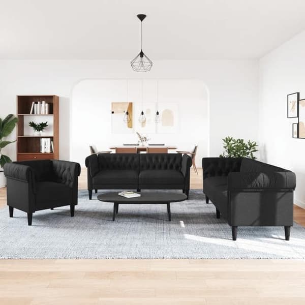 Maison Exclusive - 3 kpl musta kangassohvaryhmä