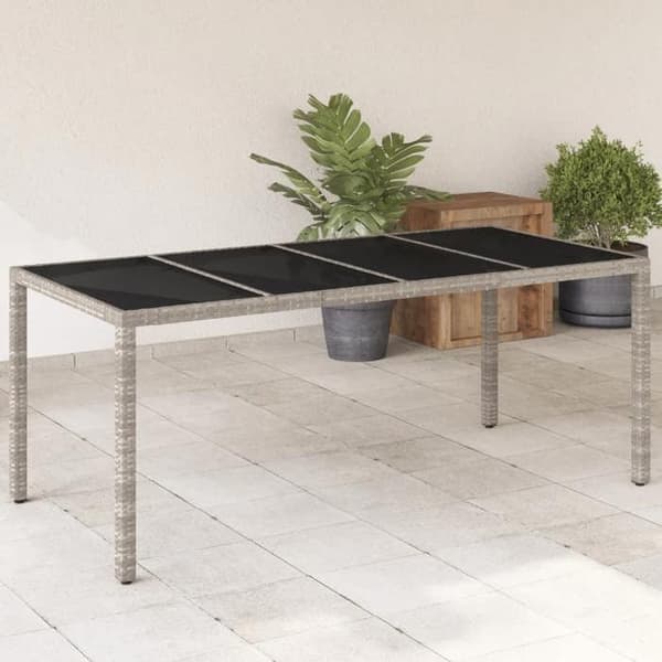 Maison Exclusive - Trädgårdsbord med ljust grått glas och flätad resin Ljusgrått