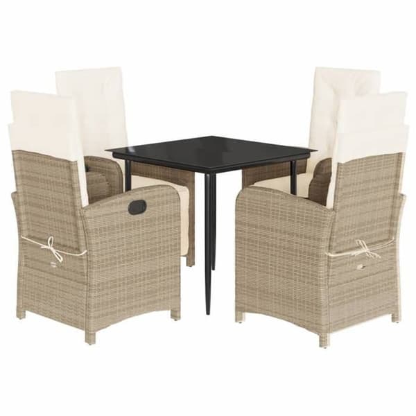 Maison Exclusive - Puutarhakalusteryhmä tyynyillä 5 kpl Beige polyrottinki