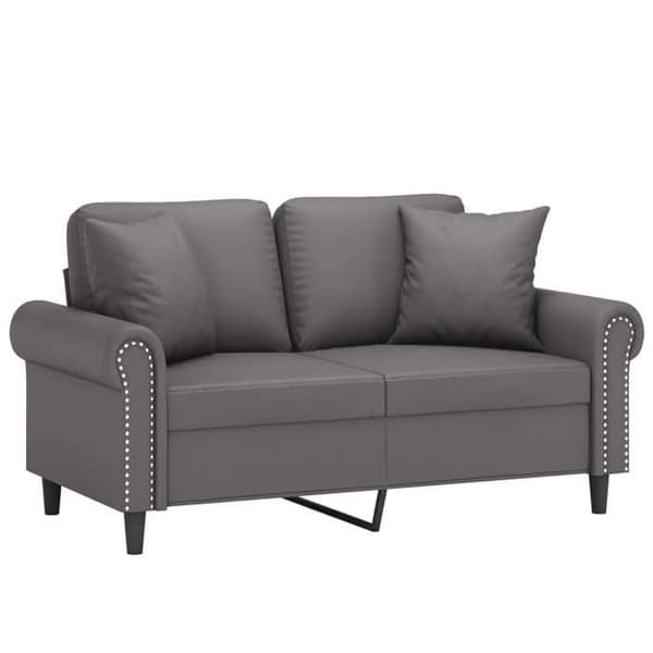Maison Exclusive - Soffa 2 platser med grå kuddar 120 cm konstläder Grå