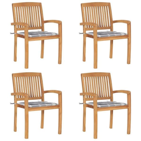 Maison Exclusive - Stabelbare havestole med puder sæt af 4 Solid teak Grå rutmönster