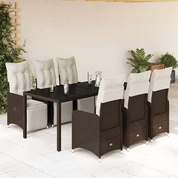 Maison Exclusive - Havebistro sæt 7 dele med brune puder i poly rattan brun