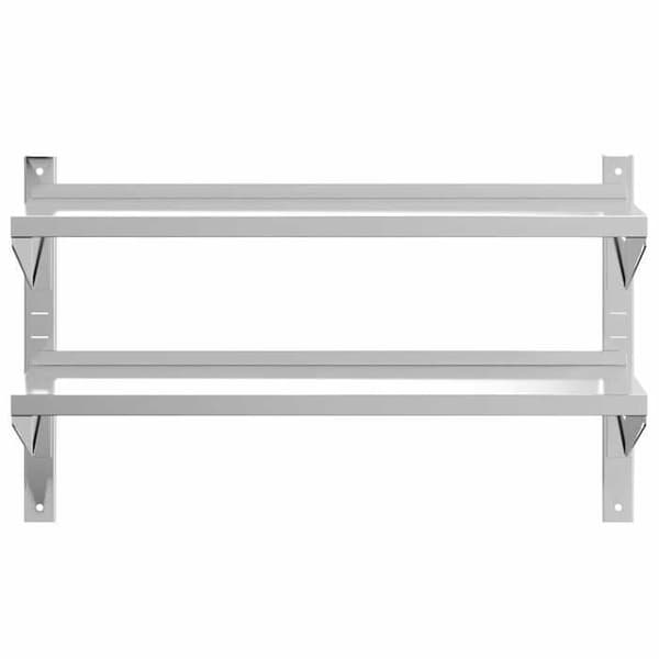 Væghylde - EKSKLUSIV HUS - 2 niveauer - 100x30x60 cm - Rustfrit stål - Sølv Silver