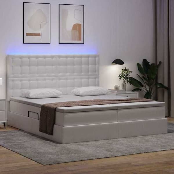 Maison Exclusive - Säng med LED-band Vit 180 x 200 cm Konstläder