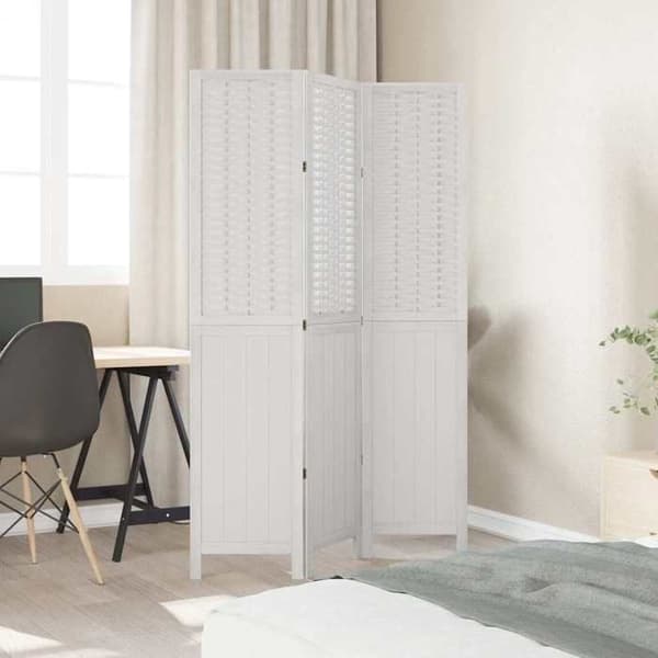 Maison Exclusive - Avskiljande vägg 3 paneler vit massiv paulowniaträ