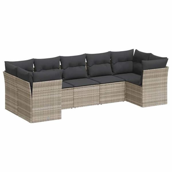 Maison Exclusive - Trädgårdsmöbler med kuddar 7 delar ljusgrå flätad resin