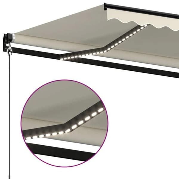 Fällbart tak - EXKLUSIVT HUS - 600x350 cm - Manuell - Solenergi LED - Pulverlackerad aluminium, PU-duk Grädde
