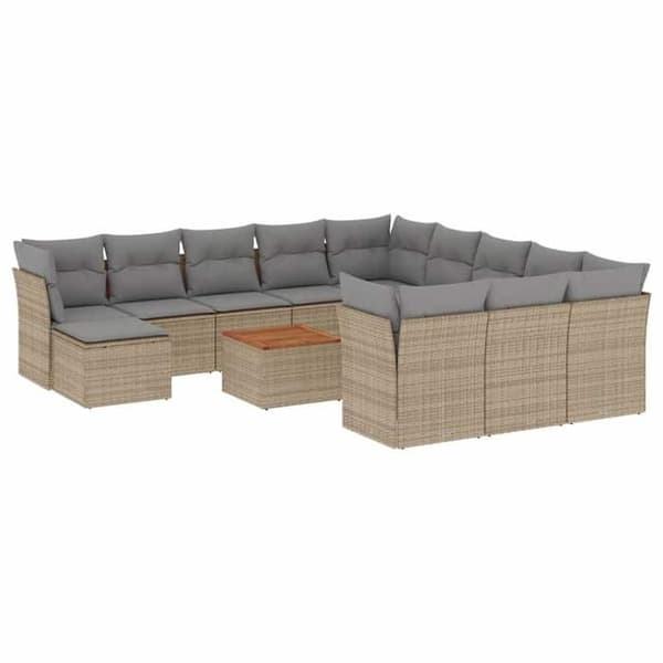 Maison Exclusive - Trädgårdsmöbler med kuddar 13 delar beige flätad resin