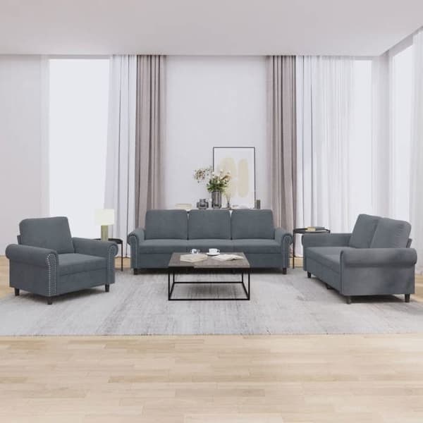 Maison Exclusive - Sæt af 3 sofaer med puder Mørkegrå Velour