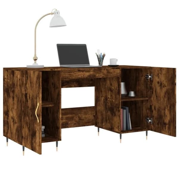 Maison Exclusive - Røget egetræ skrivebord 140x50x75 cm ingeniørtræ Rökt ek