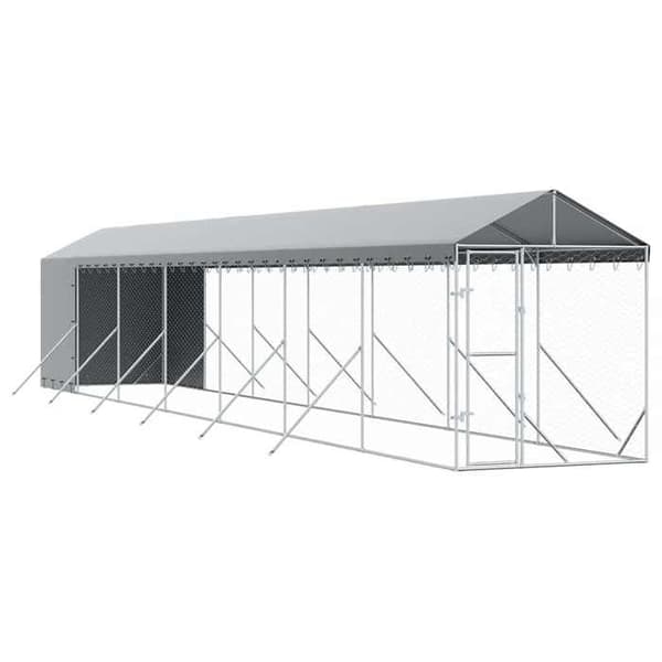 Exklusivt hus - Utomhus hundbur med silvertak 2x14x2,5 m