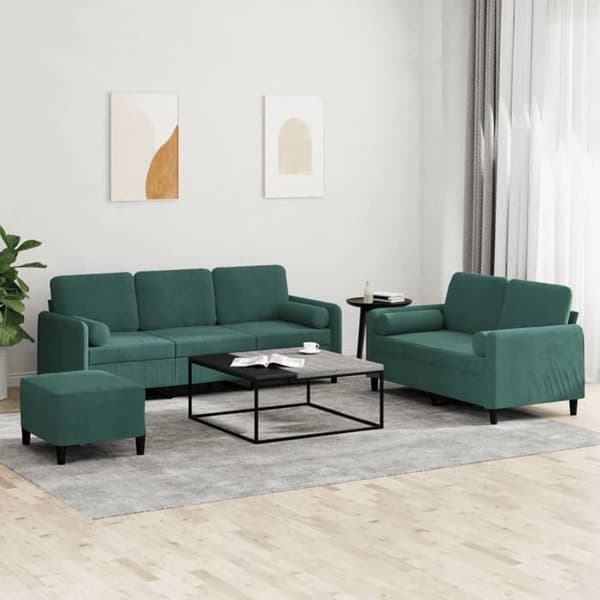 Maison Exclusive - Sæt af 3 sofaer med mørkegrønne velourpuder