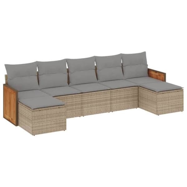 Maison Exclusive - Trädgårdsmöbler med kuddar 7 delar beige flätad resin