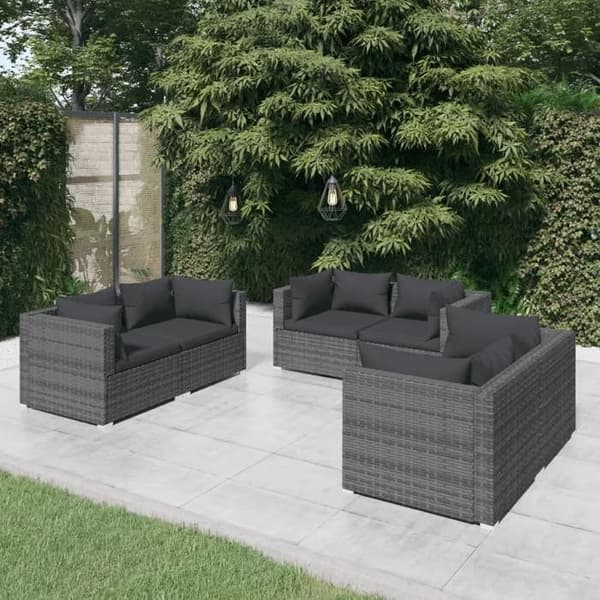 Maison Exclusive - Trädgårdsmöbler 6 delar med kuddar, flätad resin, grå