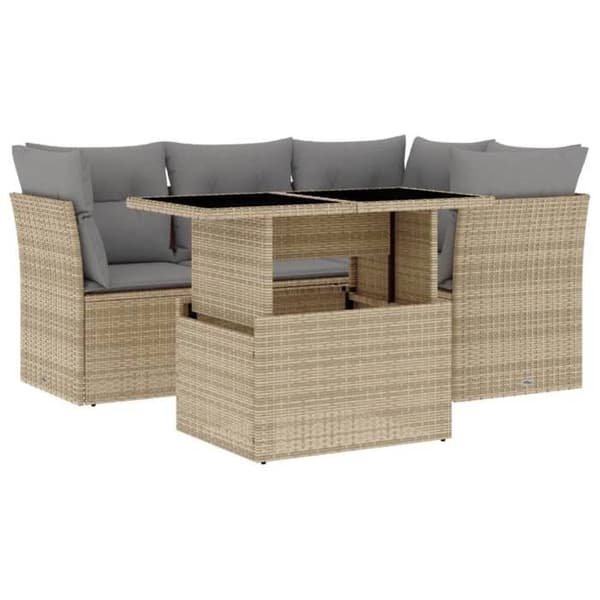 Maison Exclusive - Trädgårdsmöbler med kuddar 5 delar beige flätad resin