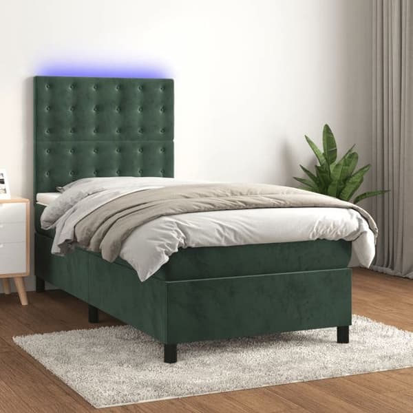Maison Exclusive - Sengelastik og madras med mørkegrøn LED 80x200 cm
