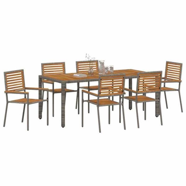 Ensemble bord och stolar - EXKLUSIV HEM - 7 delar - Premium poly rattan - Akacia - Stålram Grå