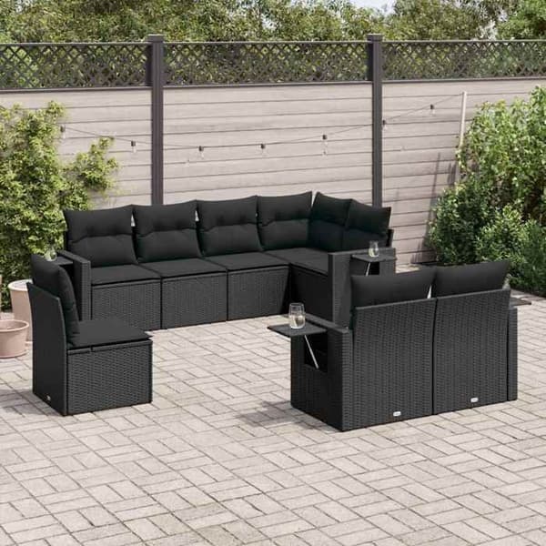 Maison Exclusive - 8 dele havegruppe med sorte puder i flettet harv