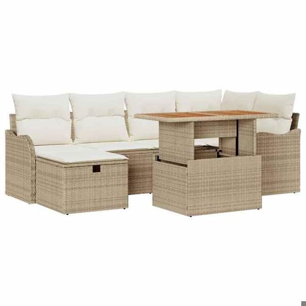 Trädgårdsmöbler - EXKLUSIVT HUS - Set 7 delar - Beige - Polyrotin - Stål- och akaciaram beige