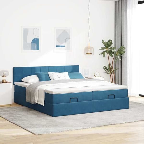 Maison Exclusive - Ottomansängram med mörkblå sängmatta 180x200 cm sammet mörkblå, vit