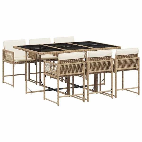 Havemøbel sæt - EKSKLUSIV HUS - 7 dele - Poly rattan beige - Glasbord - Sammenklappelige stole beige