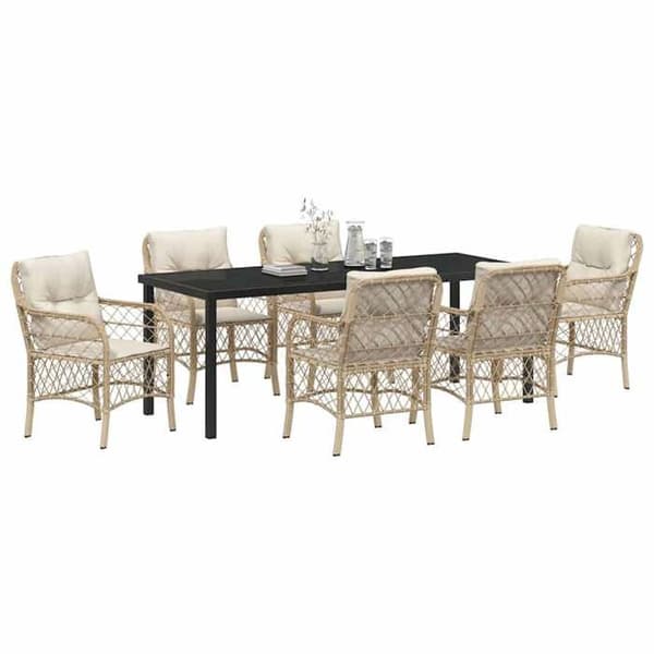 Maison Exclusive - 7 pc spisestue sæt til haven i beige polyrotin beige