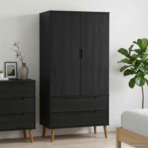 Maison Exclusive - MOLDE Musta Kaappi 90 x 55 x 175 cm Massiivipuu Svart