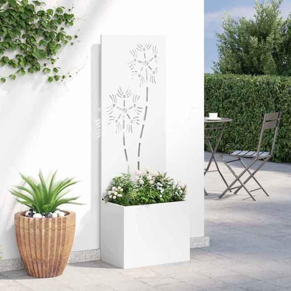 Havemur - EKSKLUSIV HUS - 50 x 32 x 150 cm - Robust stål - Mat hvid finish - Dekorative indsatser Vit