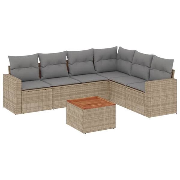 Maison Exclusive - Trädgårdsmöbler med kuddar 7 delar beige flätad resin