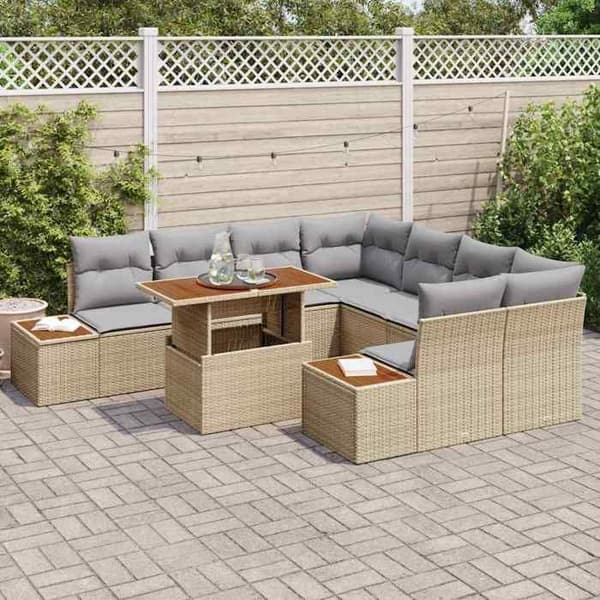 Maison Exclusive - 9 osan beige polyrottinkinen puutarhakalustesetti