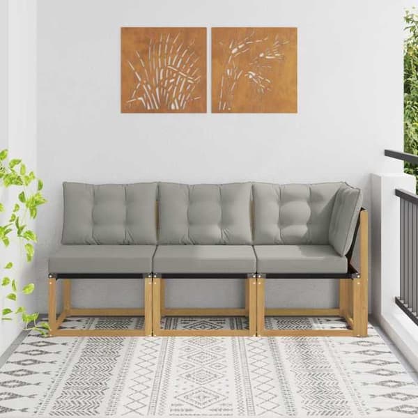 Udendørs sofa - EKSKLUSIV HUS - 3 dele sofa midt og hjørne - Massiv akacietræ - Polyester puder - Modulerbar Vit