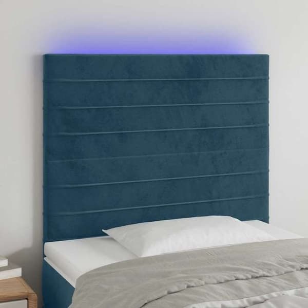 Maison Exclusive - Sänggavel med LED Blå mörk 80x5x118/128 cm Sammet Mörkblå
