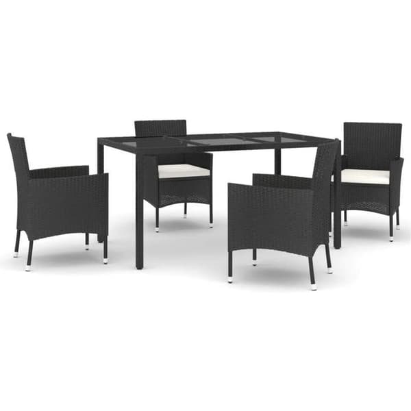Maison Exclusive - Trädgårds matsalsset med kuddar 5 delar Svart flätad resin