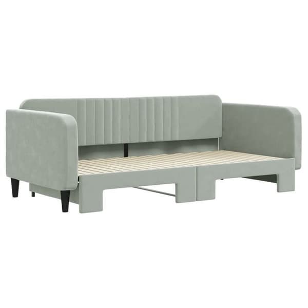Dagbädd - EXKLUSIVT HUS - Utdragssäng - Ljusgrå sammet - 100 x 200 cm - Lattsängbotten Ljusgrått