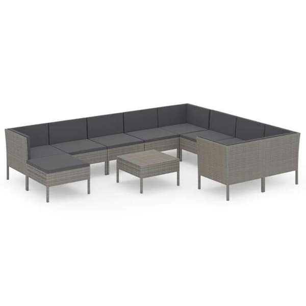 Maison Exclusive - Trädgårdsmöbler 11 delar med kuddar, flätad resin, grå
